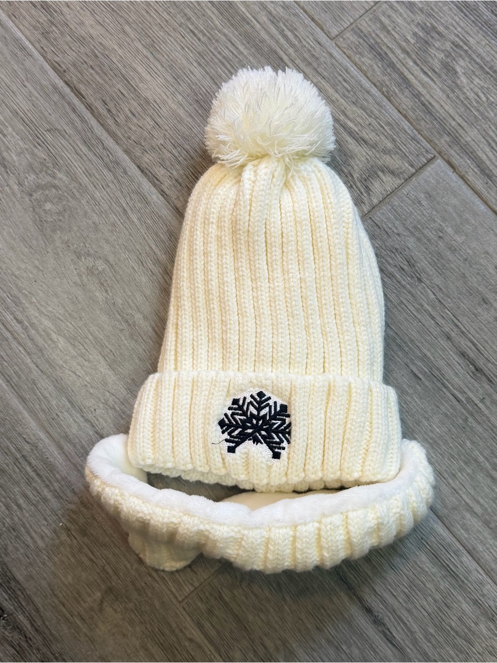The Winter Brand Chenille Beanie Hat with Face Warmer Cream Fuzzy Warm